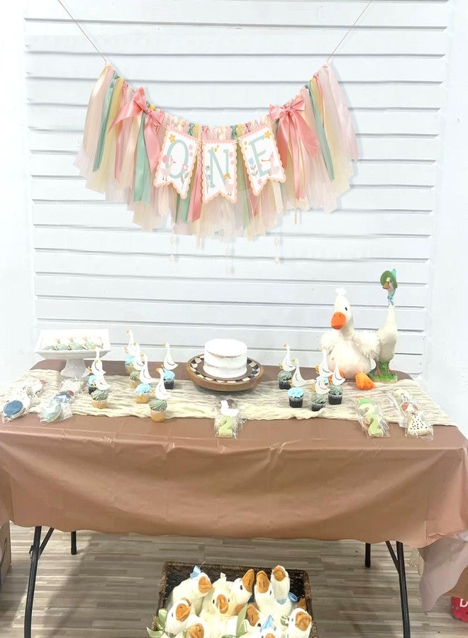 Jissoo One Happy Goose High Chair Banner - Sweet 1st Birthday Party Decorations,Colorful Highchair Garland with Bow Ribbon,Little Goose First Birthday Banner Photo Props,Fun Geese Lawn Party Supplies - Image 5