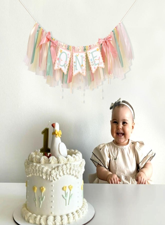Jissoo One Happy Goose High Chair Banner - Sweet 1st Birthday Party Decorations,Colorful Highchair Garland with Bow Ribbon,Little Goose First Birthday Banner Photo Props,Fun Geese Lawn Party Supplies - Image 4
