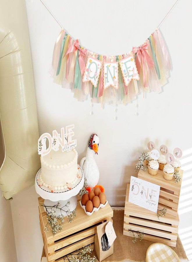 Jissoo One Happy Goose High Chair Banner - Sweet 1st Birthday Party Decorations,Colorful Highchair Garland with Bow Ribbon,Little Goose First Birthday Banner Photo Props,Fun Geese Lawn Party Supplies - Image 3
