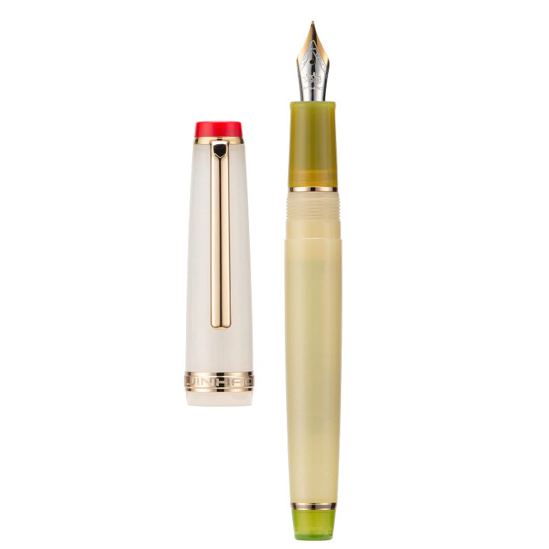 Wikult Jinhao 82 Acrylic Fountain Pen, Iridium Medium Nib with Ink Converter, Vintage Cream White Contrast Color Classic Design Smooth Writing Pen (Gold Trim) - Image 1