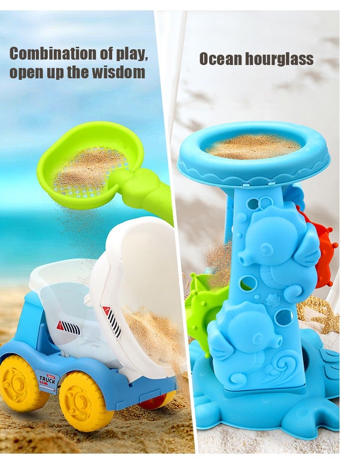 Sand 30-Pieces Beach play Toys With Mesh bag for storage,Sand cart，Rotating water wheel，Including Spoon, Kettle, Bucket, Marine animal shaping module,Mould in the shape of a castle，Shovel,Summer Outdoor Toy. Suitable for boys girls children - Image 2