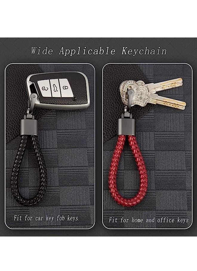 حامل مفاتيح 2 قطعة سلسلة مفاتيح جلدية مع حلقة D معدنية قوية للرجال والنساء قابلة للدوران 360 درجة مع مفك براغي أسود وأحمر عالمي - Image 2