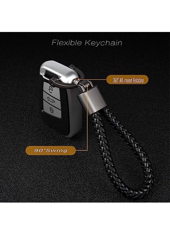 حامل مفاتيح 2 قطعة سلسلة مفاتيح جلدية مع حلقة D معدنية قوية للرجال والنساء قابلة للدوران 360 درجة مع مفك براغي أسود وأحمر عالمي - Image 3
