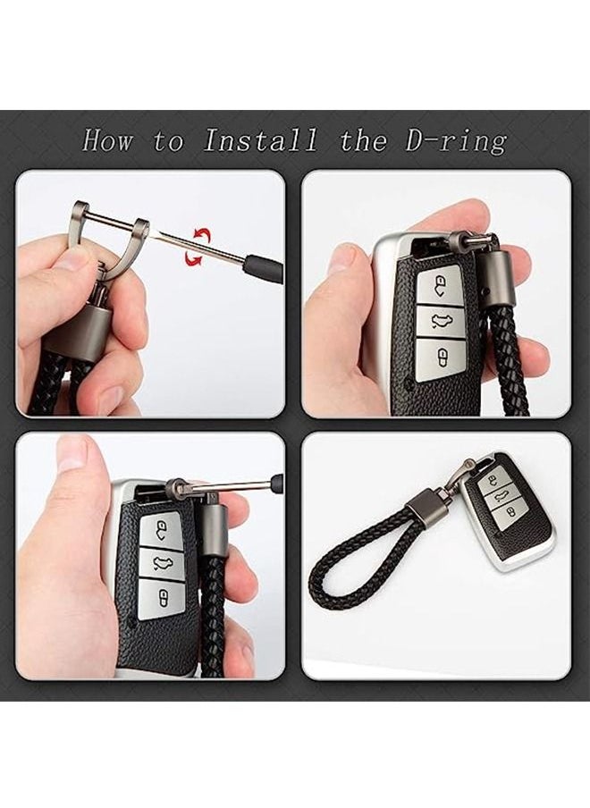 حامل مفاتيح 2 قطعة سلسلة مفاتيح جلدية مع حلقة D معدنية قوية للرجال والنساء قابلة للدوران 360 درجة مع مفك براغي أسود وأحمر عالمي - Image 5