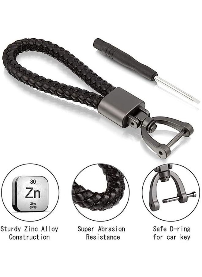 حامل مفاتيح 2 قطعة سلسلة مفاتيح جلدية مع حلقة D معدنية قوية للرجال والنساء قابلة للدوران 360 درجة مع مفك براغي أسود وأحمر عالمي - Image 4