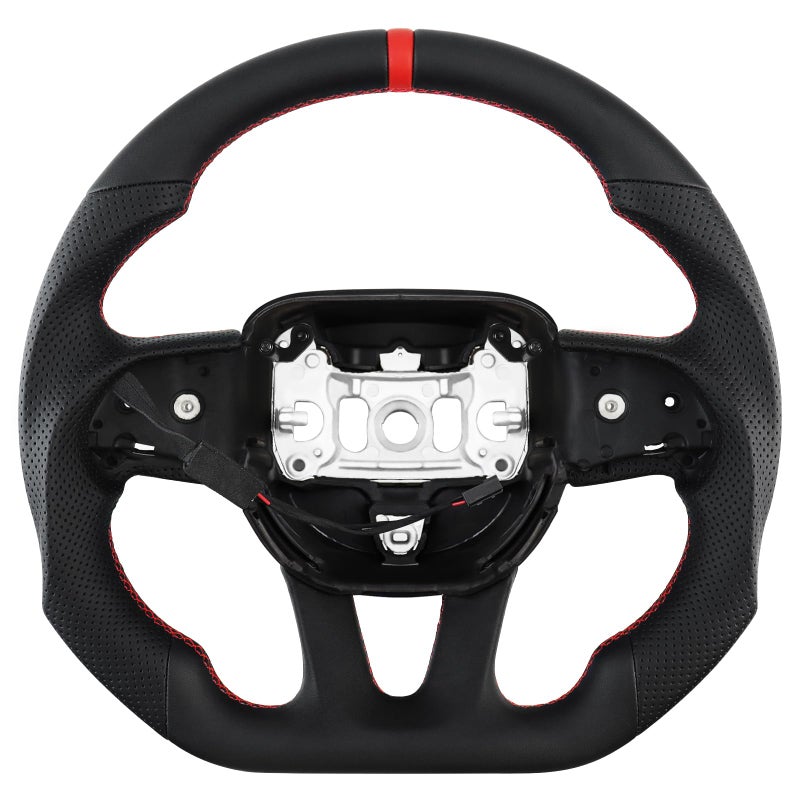 LOSCHEN Full Leather Steering Wheel for Dodge Upgrade Dshaped Flatbottom Perforated Leather Steering Wheel with Heating for DodgeJeep Grand CherokeeSXTGTRTSRTHELLCAT