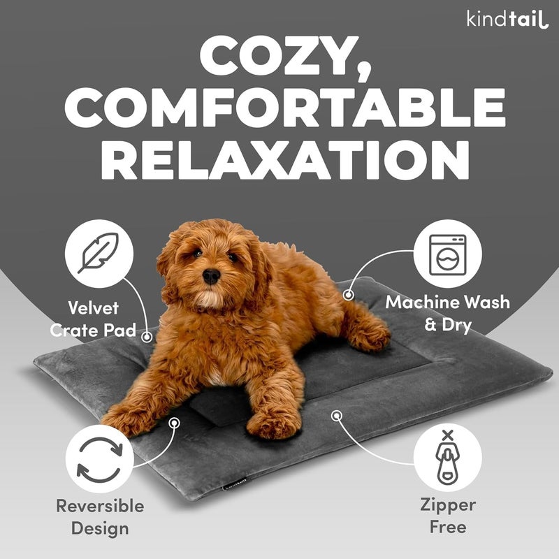 KindTail Dog Crate Pad - Soft Velvet, Reversible Bed - Machine Washable Kennel Mat for Pets up to 15 lbs, Mattress for Cozy Sleeping - 20â€ x 15â€ x 1â€ (Pink, Small) - Image 2
