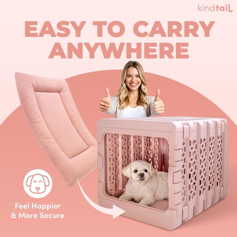 KindTail Dog Crate Pad - Soft Velvet, Reversible Bed - Machine Washable Kennel Mat for Pets up to 15 lbs, Mattress for Cozy Sleeping - 20â€ x 15â€ x 1â€ (Pink, Small) - Image 5