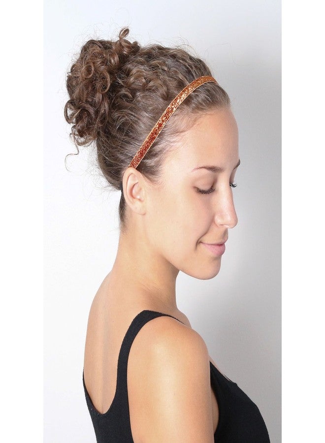 Sweaty Bands Womens Girls Headband - Non-Slip Velvet-Lined Sparkly Hairband - Viva Diva Orange 3/8-Inch - Image 2
