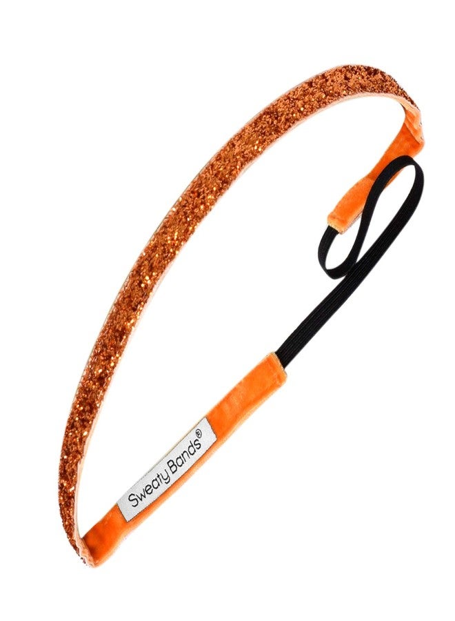 Sweaty Bands Womens Girls Headband - Non-Slip Velvet-Lined Sparkly Hairband - Viva Diva Orange 3/8-Inch - Image 1