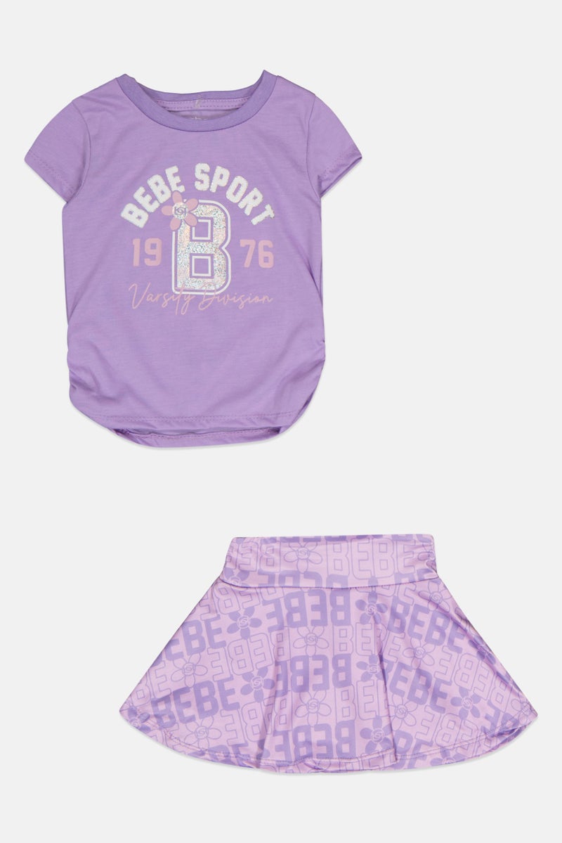 bebe Toddlers Girl 2 Pcs Brand Logo Outdoor T-Shirt And Skort Set, Multicolor - Image 2