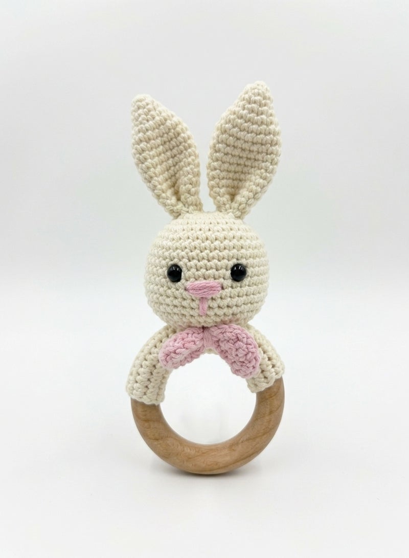 YOONISPRO Newborn Baby Gift Set, 6PCS Baby Shower Gift Box with Crochet Bunny Rattle Teether, Comfort Blanket, Muslin Cloth, Wooden Brush, Pacifier & Milestone Card – Baby Boy & Girl Gift for New Moms - Image 5