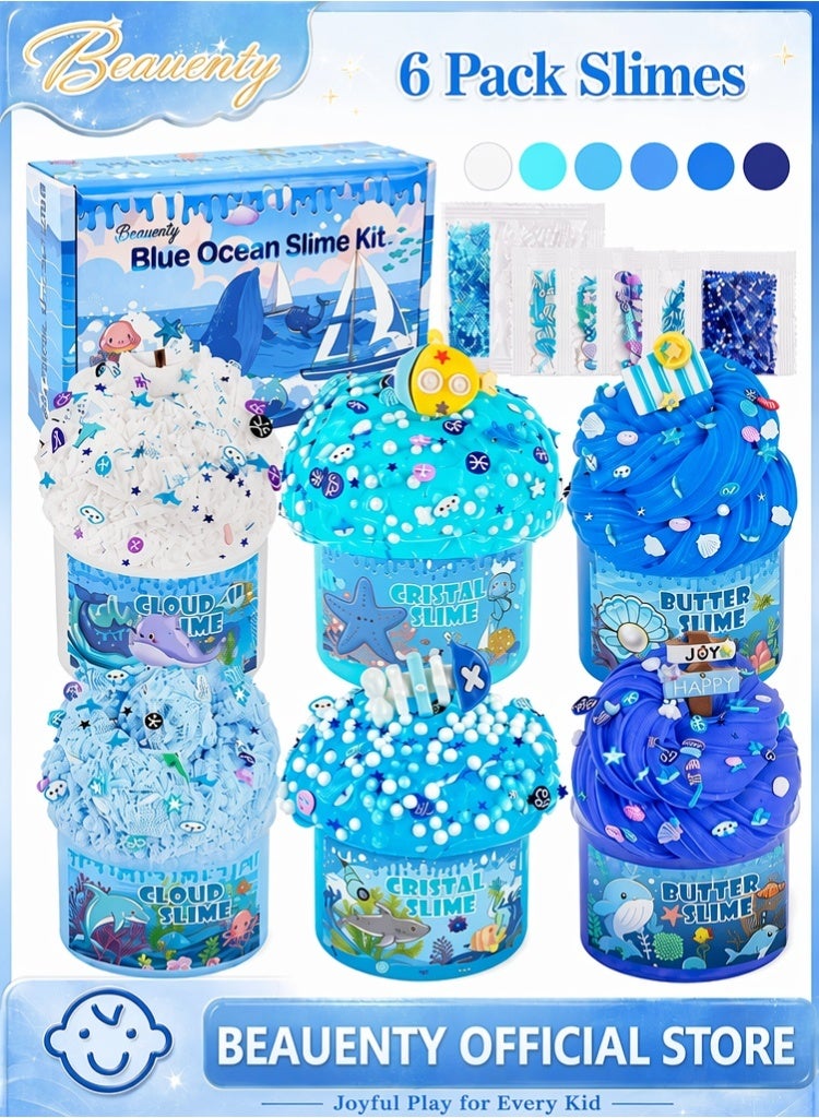 Beauenty 6 Pack Slimes, Blue Slime Kit, Butter Cloud Slime for Boys Girls Ages 3-12,Toys for Girls and Boys, Slime Party Favors Goodie Bag Stuffers, 3 4 5 6 7 8 9 10 Year Old Girl Birthday Gift Cute Stuff - Image 1