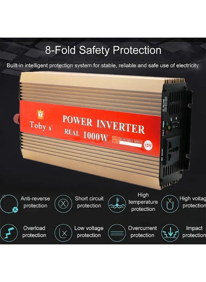 توبيز محول طاقة للسيارة بقوة 1000 واط، محول طاقة تيار متردد من 12 فولت إلى 220 فولت، شاشة LED، عاكس موجة جيبية معدلة لأجهزة الكمبيوتر المحمول والكمبيوتر اللوحي والأنظمة الشمسية والتخييم - INVERTER 1000 - Image 2