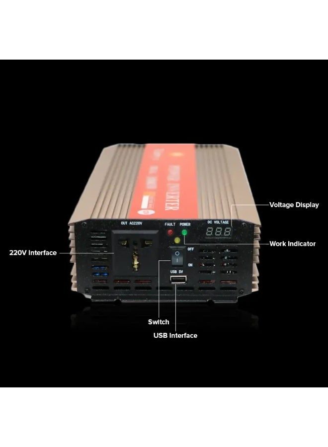 توبيز محول طاقة للسيارة بقوة 1000 واط، محول طاقة تيار متردد من 12 فولت إلى 220 فولت، شاشة LED، عاكس موجة جيبية معدلة لأجهزة الكمبيوتر المحمول والكمبيوتر اللوحي والأنظمة الشمسية والتخييم - INVERTER 1000 - Image 4