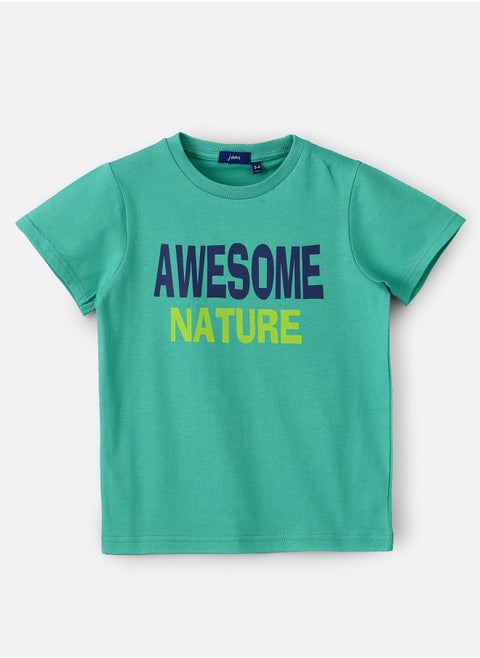 Round Neck Knit T-Shirt With Print At Front