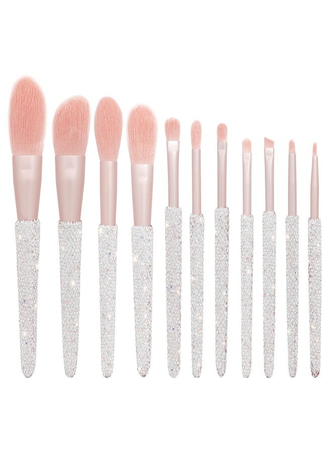 KEYPOWER Professional Makeup Brushes Set 11PCS Bling Rhinestone Face Cosmetics Blending Liquid Foundation Powder Concealer Eye Shadows Make Up Beauty Tool Glitter (White) - Image 1