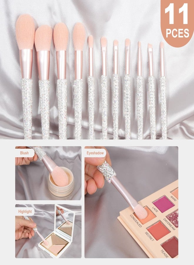 KEYPOWER Professional Makeup Brushes Set 11PCS Bling Rhinestone Face Cosmetics Blending Liquid Foundation Powder Concealer Eye Shadows Make Up Beauty Tool Glitter (White) - Image 4