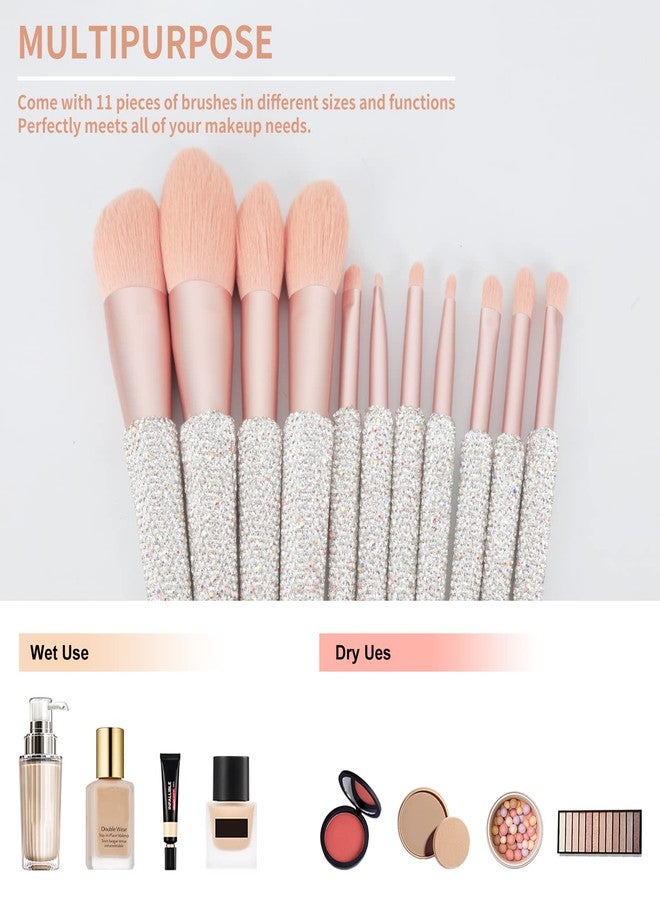 KEYPOWER Professional Makeup Brushes Set 11PCS Bling Rhinestone Face Cosmetics Blending Liquid Foundation Powder Concealer Eye Shadows Make Up Beauty Tool Glitter (White) - Image 5