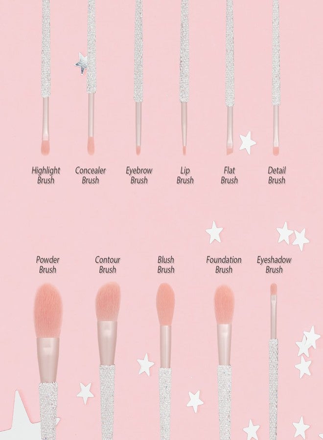 KEYPOWER Professional Makeup Brushes Set 11PCS Bling Rhinestone Face Cosmetics Blending Liquid Foundation Powder Concealer Eye Shadows Make Up Beauty Tool Glitter (White) - Image 2