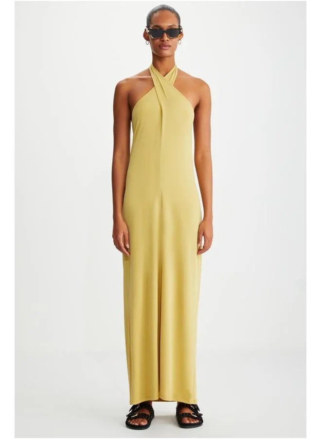 GRIMELANGE Grimelange Meliora Women's Open Back Long Saffron Yellow Dress