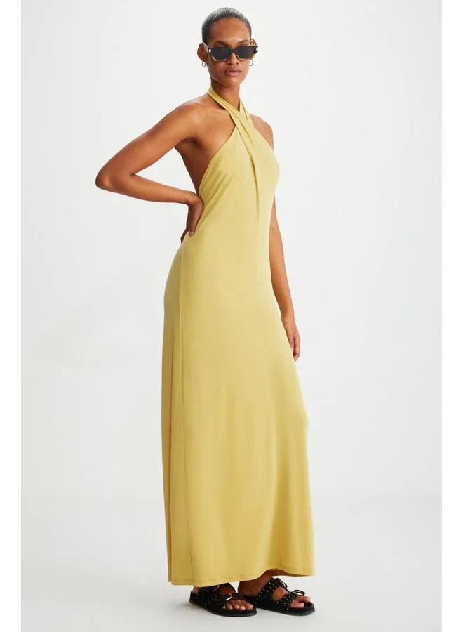 GRIMELANGE Grimelange Meliora Women's Open Back Long Saffron Yellow Dress