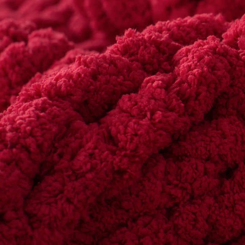 Carriediosa Carriediosa Chunky Knit Throw Blanket 60"" X 80"" Twin  100% Hand Made Large Chenille Loop Yarn Soft Fluffy Throws for Couch Sofa Bed  Big Crochet Cozy Heavy Thick Cable Woven Blanket  Red  - Image 3