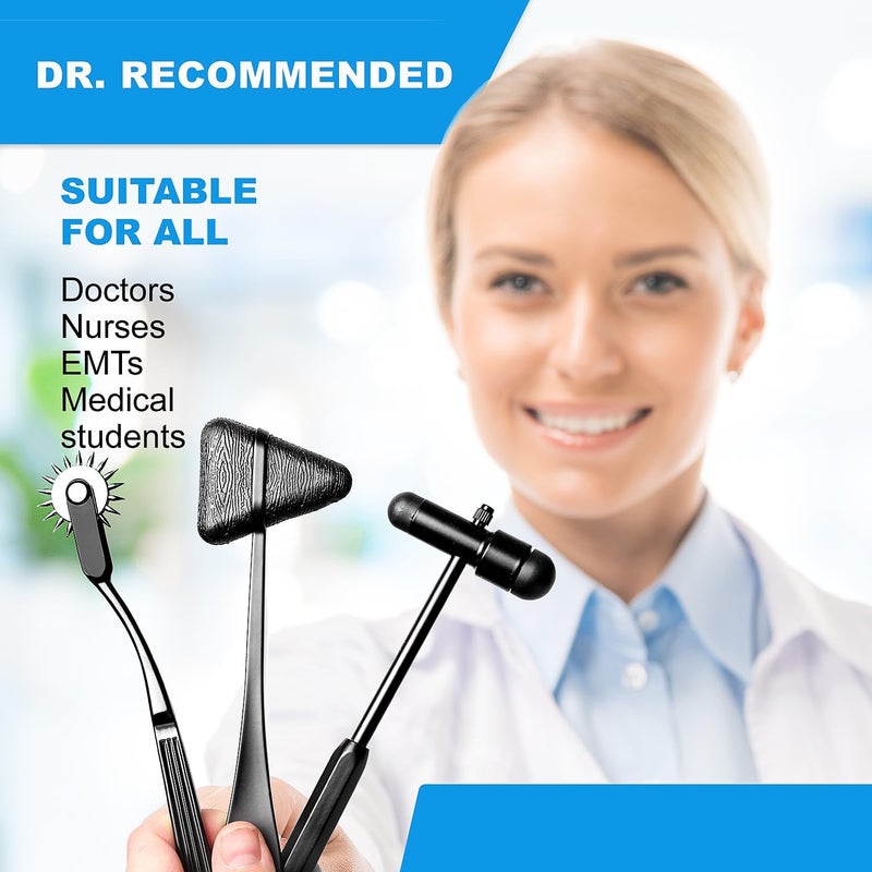 PRIMACARE طقم مطرقة رد الفعل Primacare DH3694 3 قطع مجموعة أدوات التشخيص العصبي مع مطرقة باك مطرقة تايلور عجلة وارتنبرغ حقيبة حمل متضمنة - Image 5