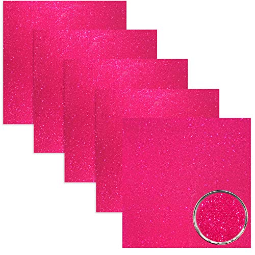 Turner Moore Edition Magenta Pink Glitter Vinyl Adhesive 12x12 5Pack Transparent Glitter Vinyl Sheets for Cricut Crafts Scrapbooking Stickers Decals for Bottles and Tumblers by Turner Moore Edition