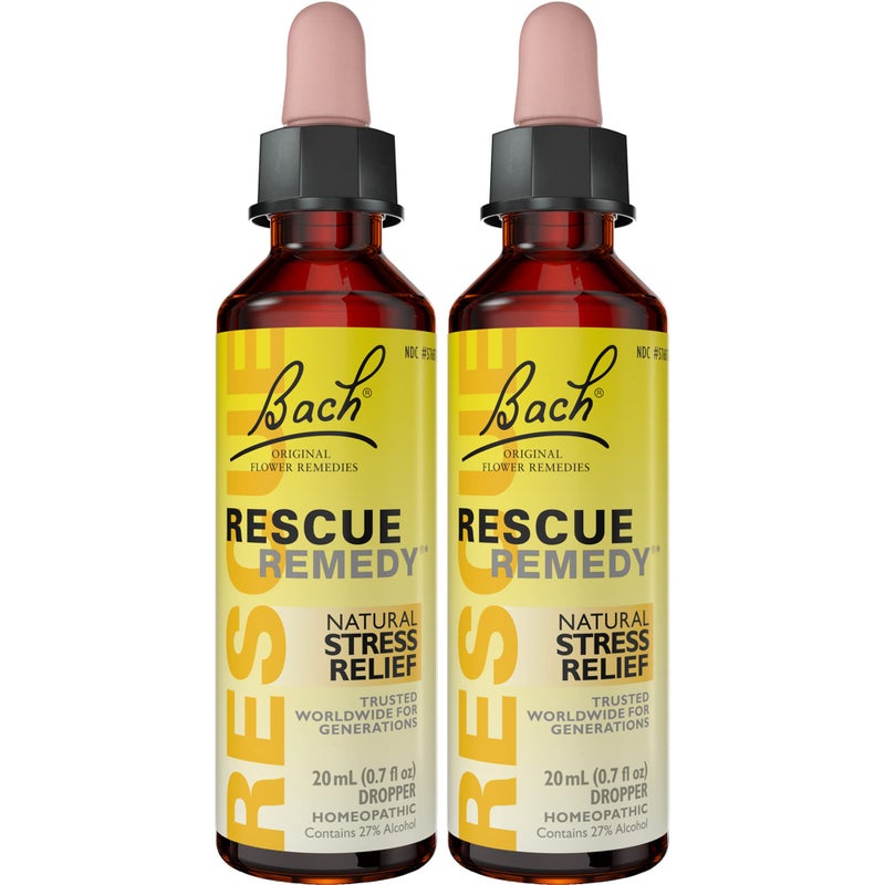 Bach Rescue Remedy Dropper, Natural Stress Relief, Homeopathic Flower Essence, Vegan, Gluten & Sugar-Free, Non-Habit Forming, 2 Pack, 20mL Ea - Image 1