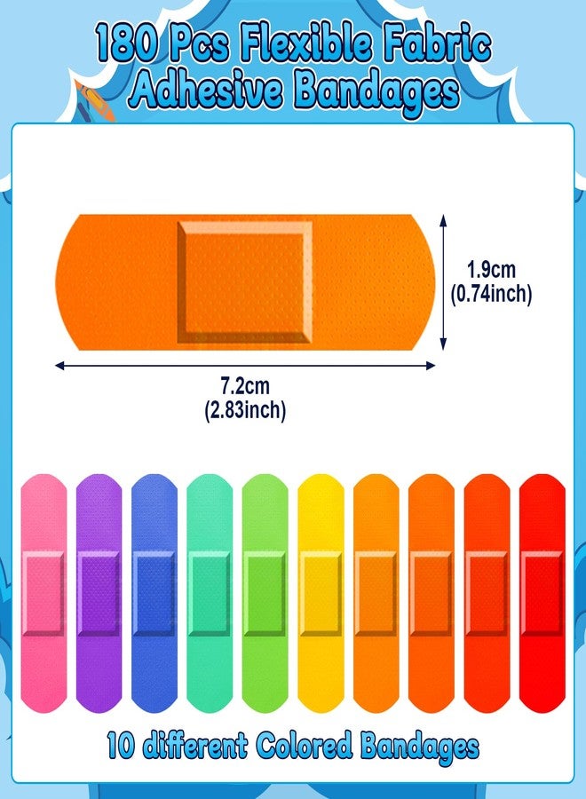 180Pcs Kids Bandages Bulk, Children's Colorful Flexible Adhesive Bandages 10 Colors Neon Waterproof Breathable Strip Protect Cuts and Scrapes for Children Toddlers, 2.83'' x 0.75'' - Image 2