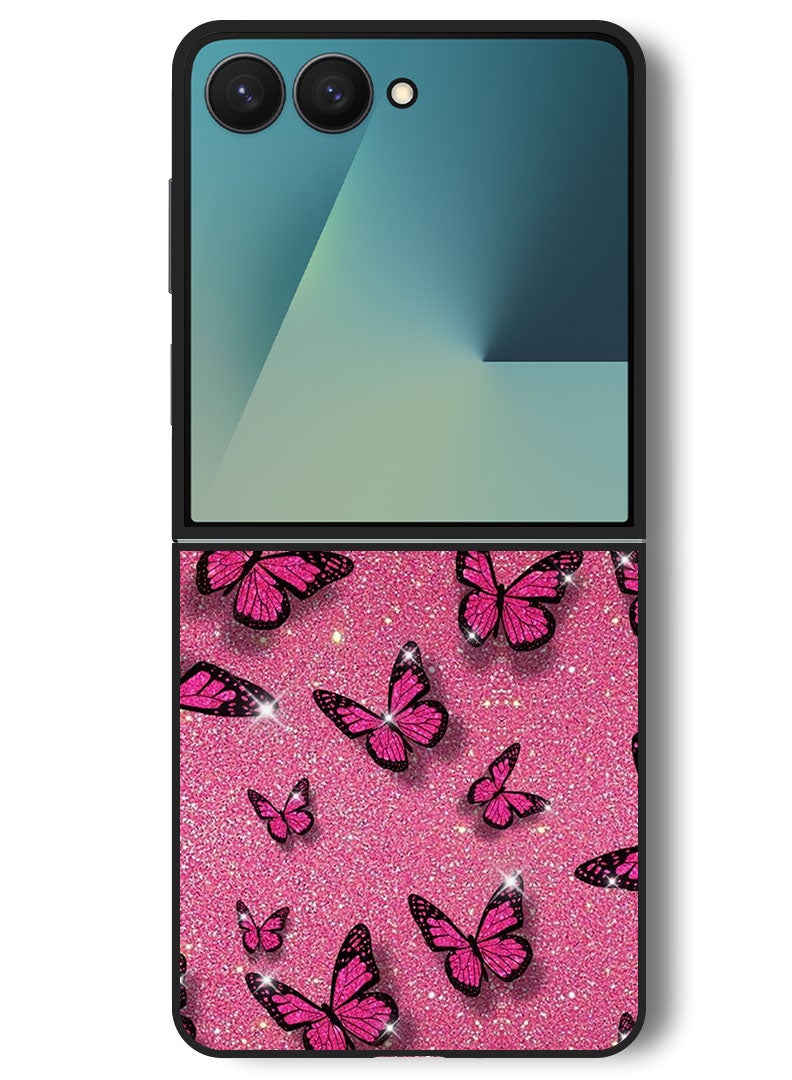 Theodor Case Compatible with Samsung Galaxy Z Flip 7 - 6.9 Inch Protection Shockproof Bumper Cover Pink Butterflies - Image 1