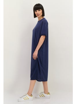 Lefties Women Plain Midi Dress, Navy Blue  - Image 3