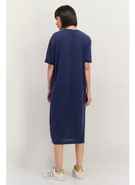 Lefties Women Plain Midi Dress, Navy Blue  - Image 4