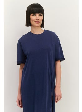 Lefties Women Plain Midi Dress, Navy Blue  - Image 2
