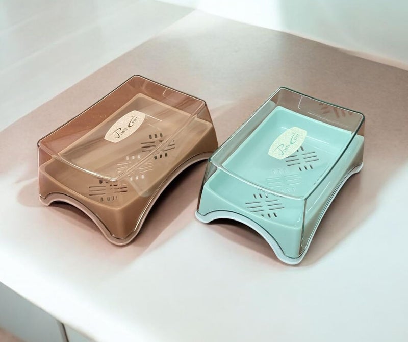 c s m CSM Plastic Self Drain Soap Case with Transparent Lid, Set of 4, Multicolour - Image 4