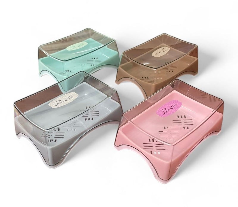 c s m CSM Plastic Self Drain Soap Case with Transparent Lid, Set of 4, Multicolour - Image 1