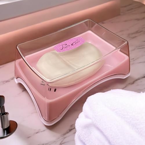 c s m CSM Plastic Self Drain Soap Case with Transparent Lid, Set of 4, Multicolour - Image 3