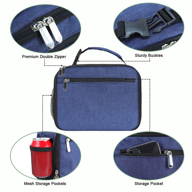 Femuar Kids Lunch Box for Boys Girls Lunch Bag Insulated Durable Lunchbox Children Lunch Tote Bag for School Dark Blue - Image 4