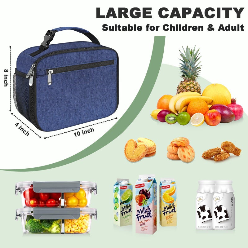 Femuar Kids Lunch Box for Boys Girls Lunch Bag Insulated Durable Lunchbox Children Lunch Tote Bag for School Dark Blue - Image 2