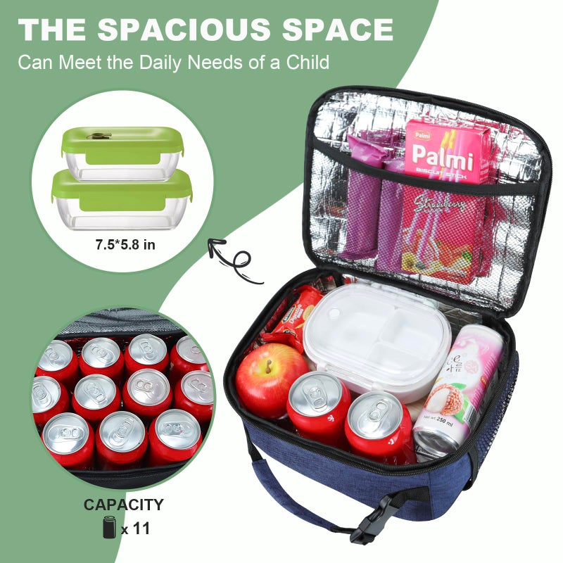 Femuar Kids Lunch Box for Boys Girls Lunch Bag Insulated Durable Lunchbox Children Lunch Tote Bag for School Dark Blue - Image 3