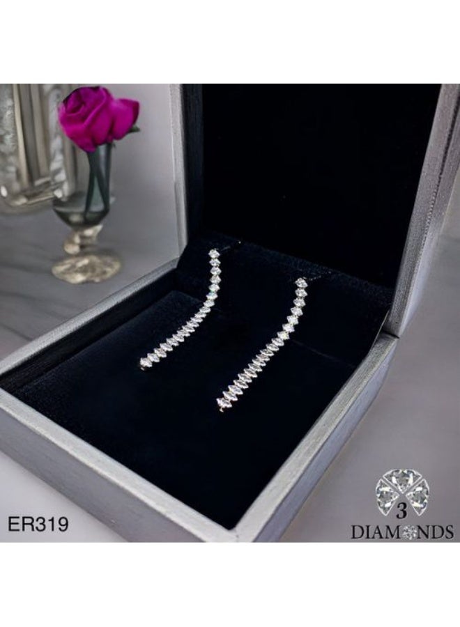 Platinum & Rhodium Plated Drop Earrings with Cubic Zirconia Elegant Long Design