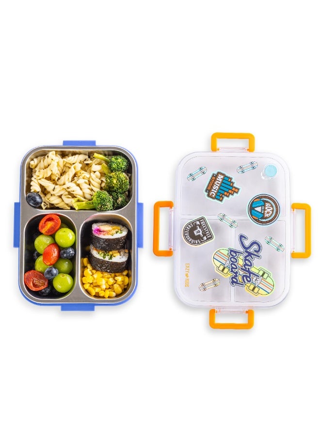 Eazy Kids Eazy Kids 3 Compartment 800ml Stainless Steel bento Lunch Box w/ Water Bottle - Skate Board Purple  - Image 4