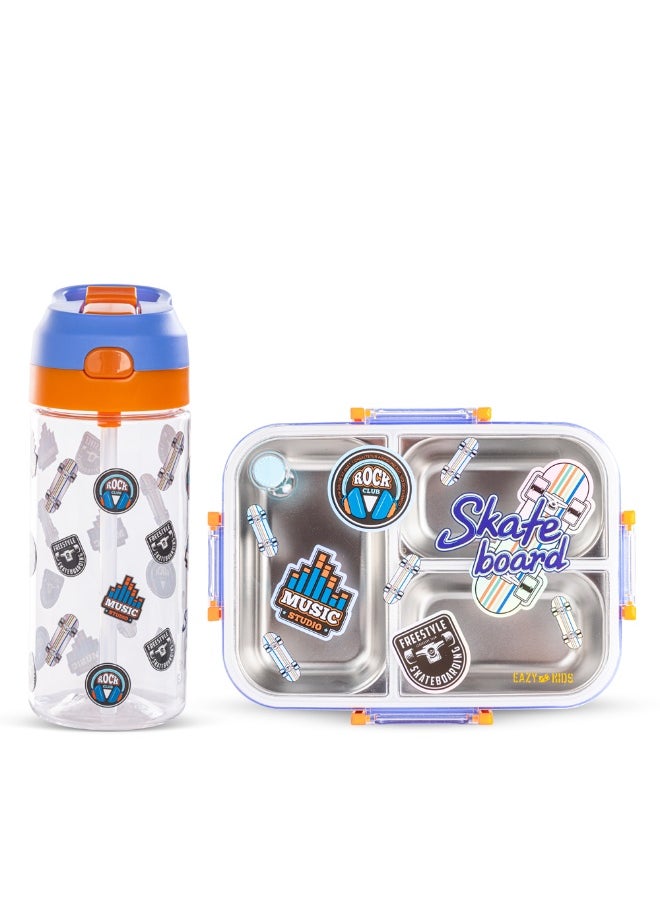 Eazy Kids Eazy Kids 3 Compartment 800ml Stainless Steel bento Lunch Box w/ Water Bottle - Skate Board Purple  - Image 1