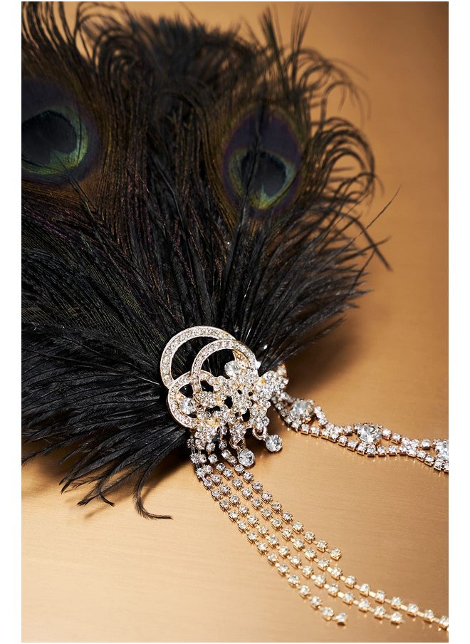 BABEYOND 1920S Flapper Headpiece Headband Art Deco Roaring 20S Great Gatsby Feather Headband 1920S Flapper Gatsby Accessories (Black)  - Image 3