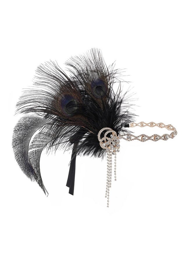 BABEYOND 1920S Flapper Headpiece Headband Art Deco Roaring 20S Great Gatsby Feather Headband 1920S Flapper Gatsby Accessories (Black)  - Image 4