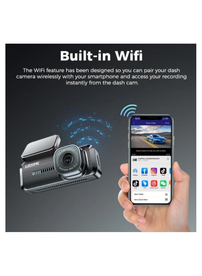 أزدوم كاميرا داش كام للسيارة AZDOME M200 بدقة 1080P مع واي فاي، تسجيل حلقي، مستشعر G، مراقبة 24 ساعة، كاميرا أمامية للسيارة بتصميم صغير مخفي - Image 4