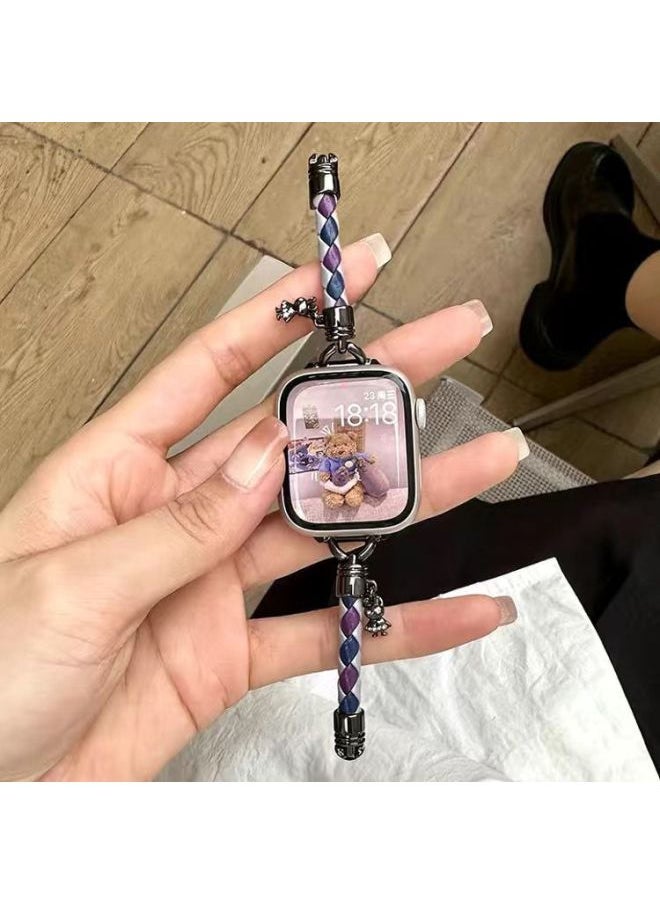 Generic - Homemade Leather Diamond Plaid Strap Suitable For Applewatch9 For Apple Iwatch876SE Thin Woven Leather Rope-颜色:【仅带子】黑菱格-38/40/41mm通用【没卖手表 - Image 1