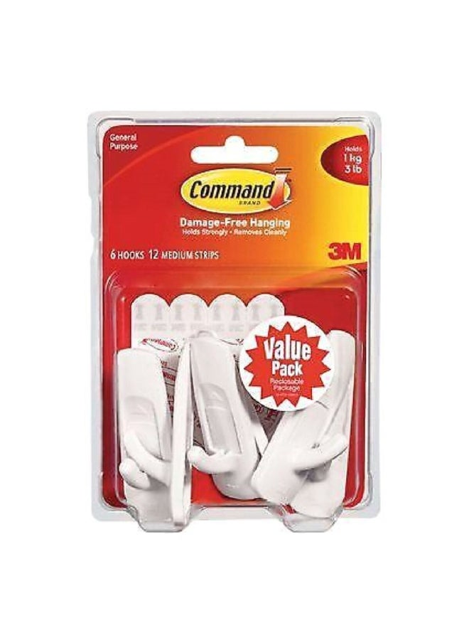 Command 6-Piece Damage-Free Hanging Utility Adhesive Hook Set White 17.2 x 12.7 x 4.5 cm 17001-6ES  - Image 3