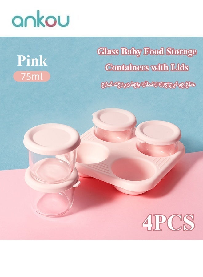 Ankou 4 Pack Glass Baby Food Storage Containers with Lids, Microwavable Baby Food Storage Containers, Baby Food Freezer Tray, Glass Baby Food Jars - Image 1